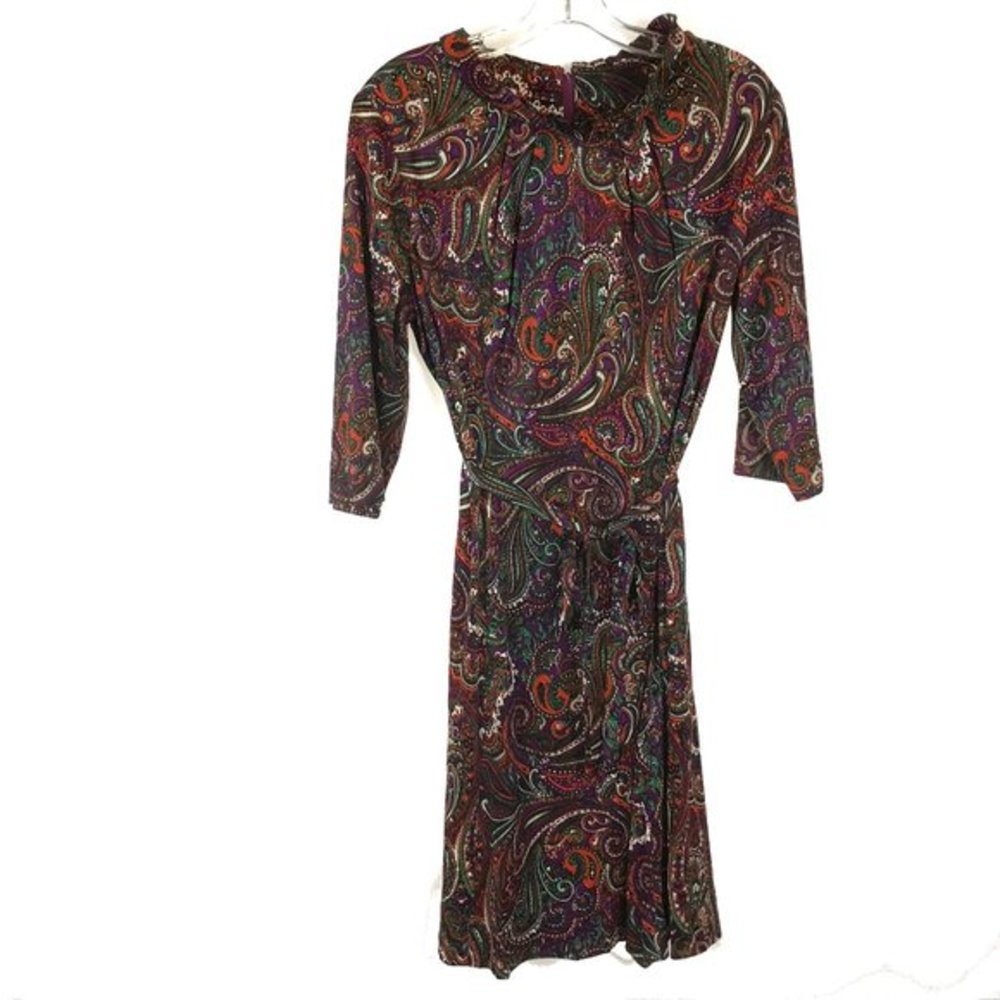 Womens Size Medium Amy Adams Retro 1970s 70s Paisley Print Midi Dress